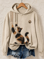 Women's Funny Calico Cat & Claw Scratches Print Cozy Hoodie