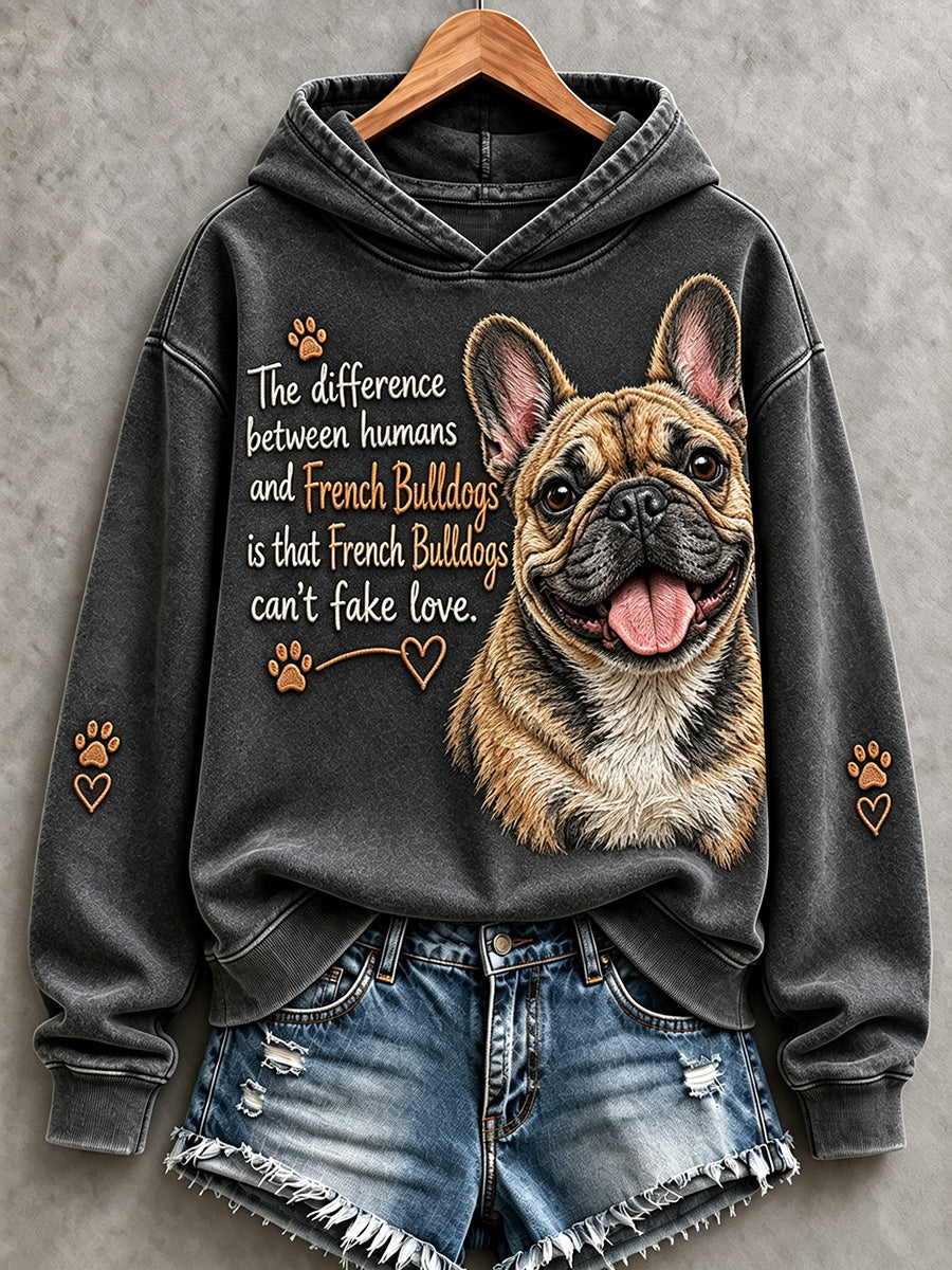 Women's French Bulldogs Can't Fake Love Cute Dog Print Comfy Hoodie