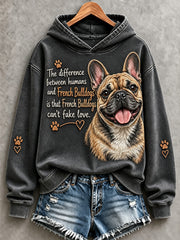 Women's French Bulldogs Can't Fake Love Cute Dog Print Comfy Hoodie