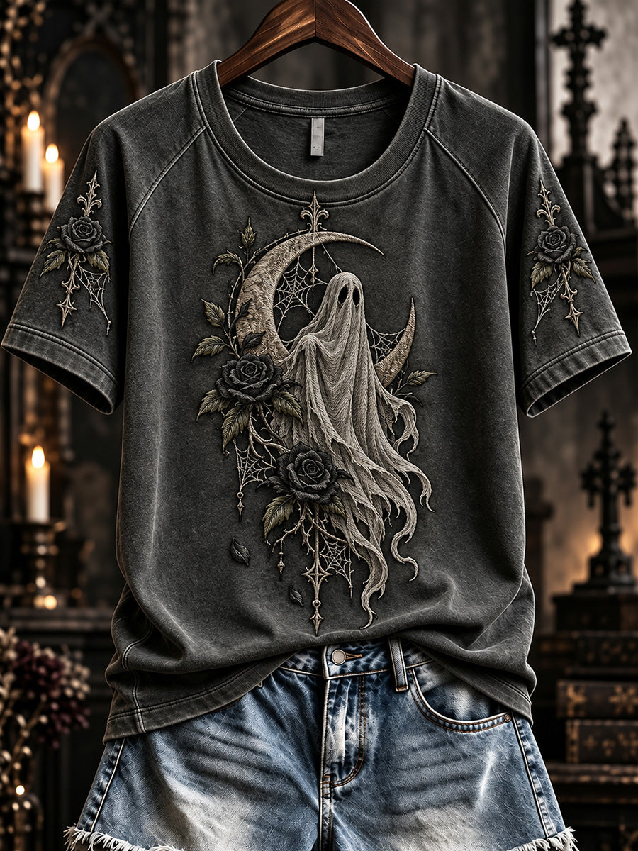 Women's Vintage Halloween Ghost Print Short-sleeved T-shirt