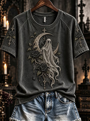 Women's Vintage Halloween Ghost Print Short-sleeved T-shirt