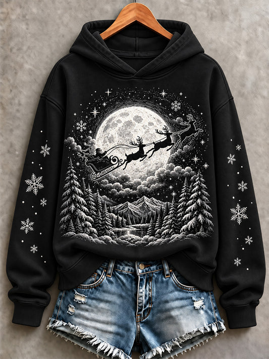 Women's Vintage Santa Sleigh Print Sweatshirt