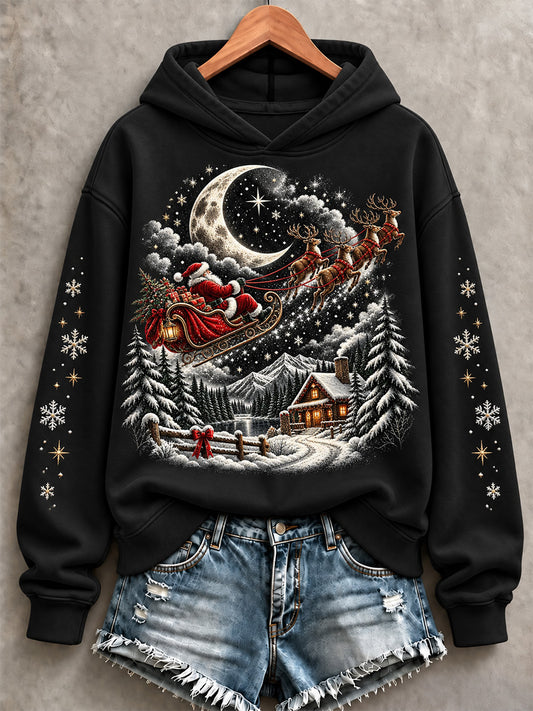 Women's Vintage Santa Sleigh Print Sweatshirt