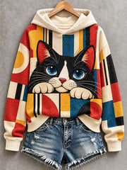 Women's Geometric Art Cat Hoodie