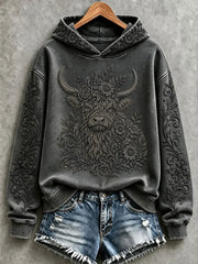 Women's Highland Cow Art Print Casual Hoodie