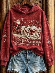 Women's Christmas I Prefer Samoyeds Santa Claus & Dogs Print Hoodie