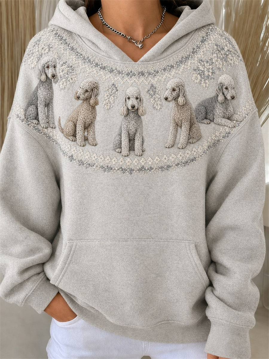Women's Vintage Bedlington Terrier Dogs Yoke Isle Pattern Print Cozy Hoodie