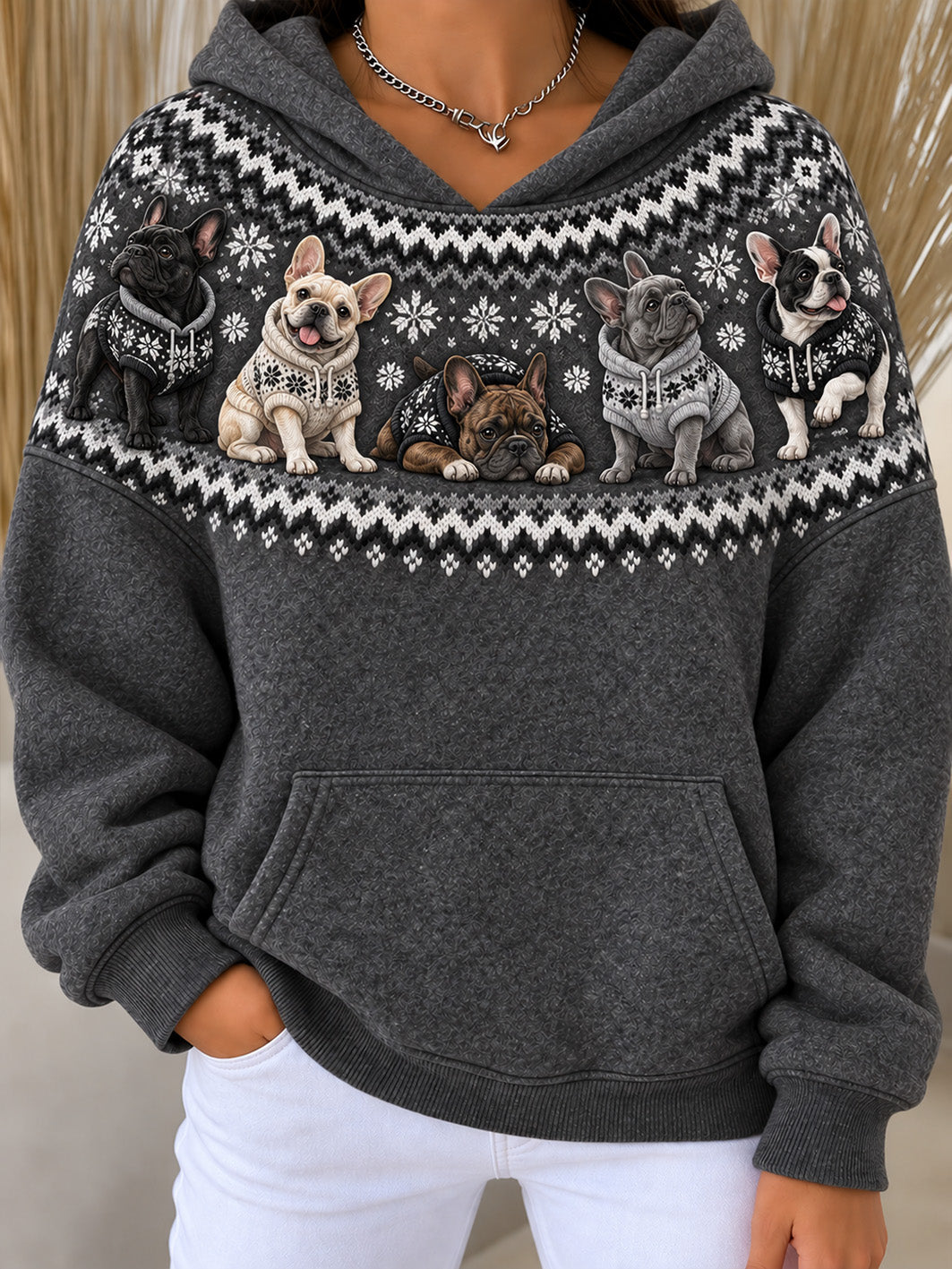 Women's French Bulldogs Pattern Design Casual Hoodie