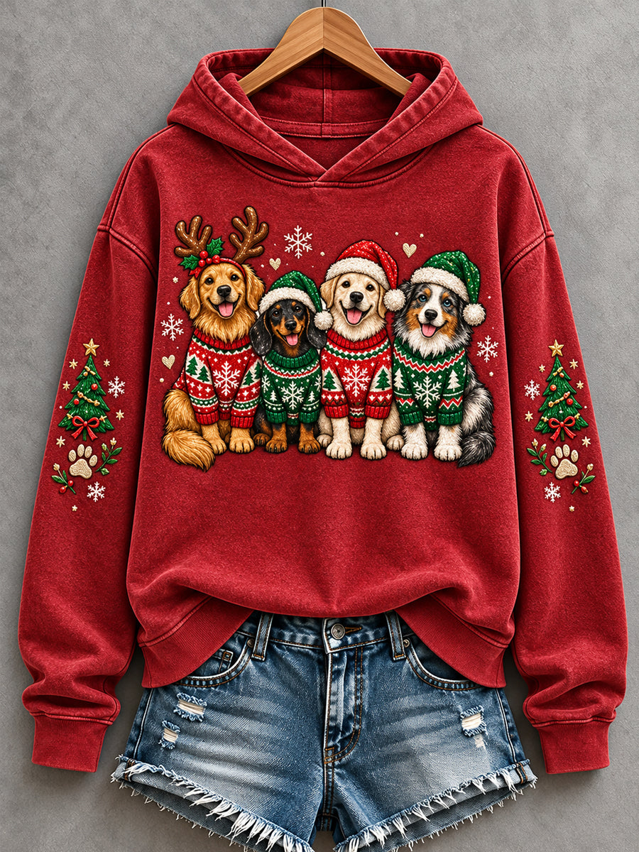 Women's We Woof You A Merry Christmas Dogs Print Dog Lovers Casual Hoodie