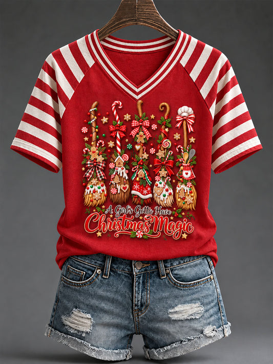 Women's Halloween Witch Broom & Christmas Print T-shirt