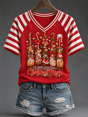 Women's Halloween Witch Broom & Christmas Print T-shirt