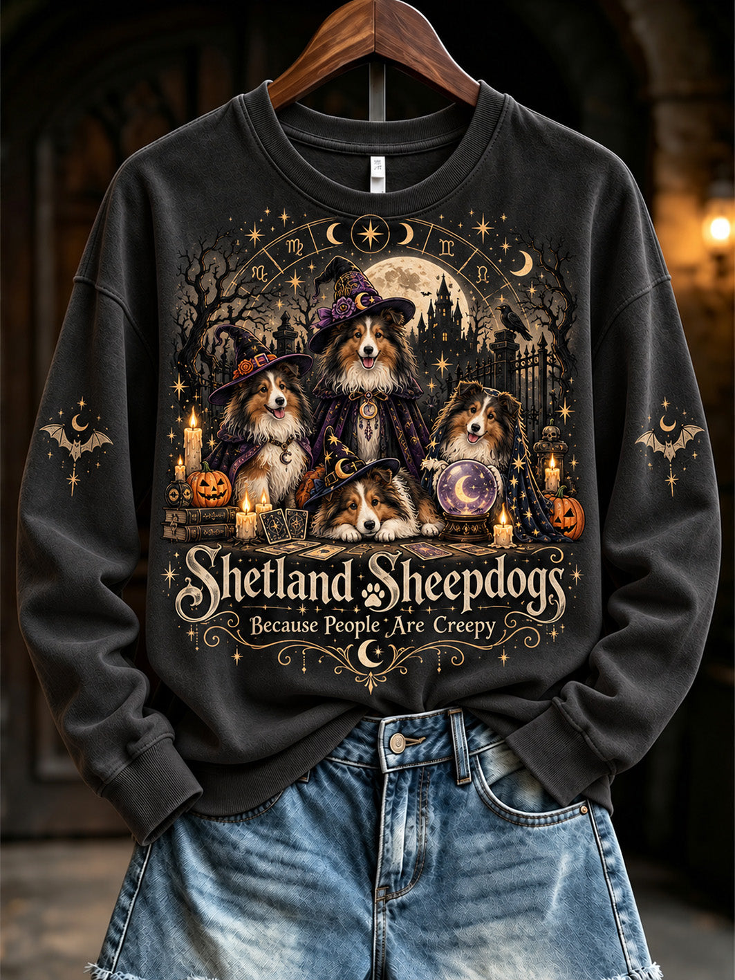 Women's Shetland Sheepdogs Because People Are Creepy Pattern Causal  Sweatshirt