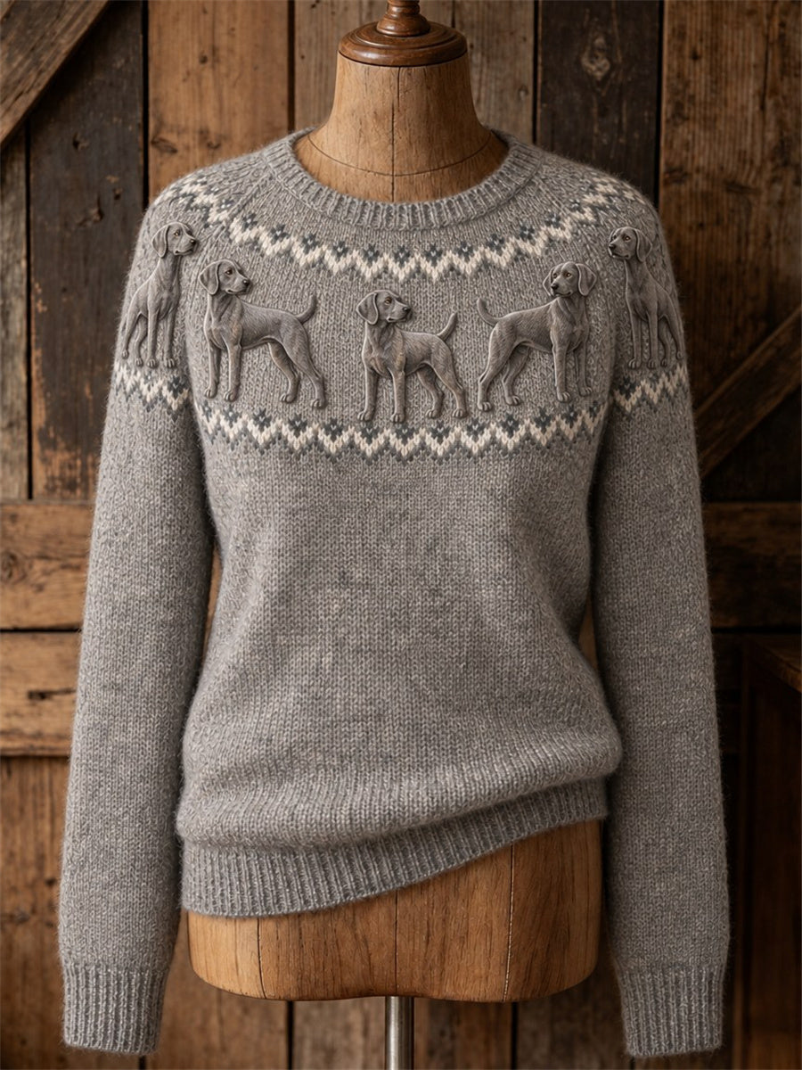 Women's Vintage Weimaraner Dogs Yoke Isle Print crew neck sweater