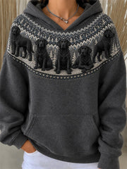 Women's Vintage Black Labrador Dogs Yoke Isle Pattern Print Hoodie