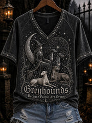 Women's Greyhounds Because People Are Creepy Celestial Witch & Dogs Print short-sleeved T-shirt