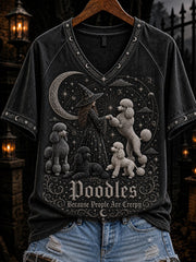 Women's Poodles Because People Are Creepy Celestial Witch & Dogs Print short-sleeved T-shirt