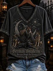 Women's German Shepherds Because People Are Creepy Celestial Witch & Dogs Print short-sleeved T-shirt