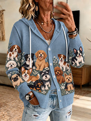 Women's Animal Dog Printed Knitted Coat