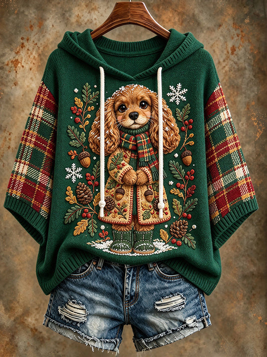 Women's Cute Christmas Cavalier King Charles Spaniel Dog Print Hooded Sweater