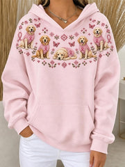 Women's Labradors And Pink Charity Ribbon Pattern Design Casual Hoodie