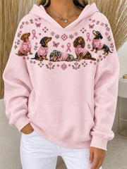 Women's Dalmatians And Pink Charity Ribbon Pattern Design Casual Hoodie