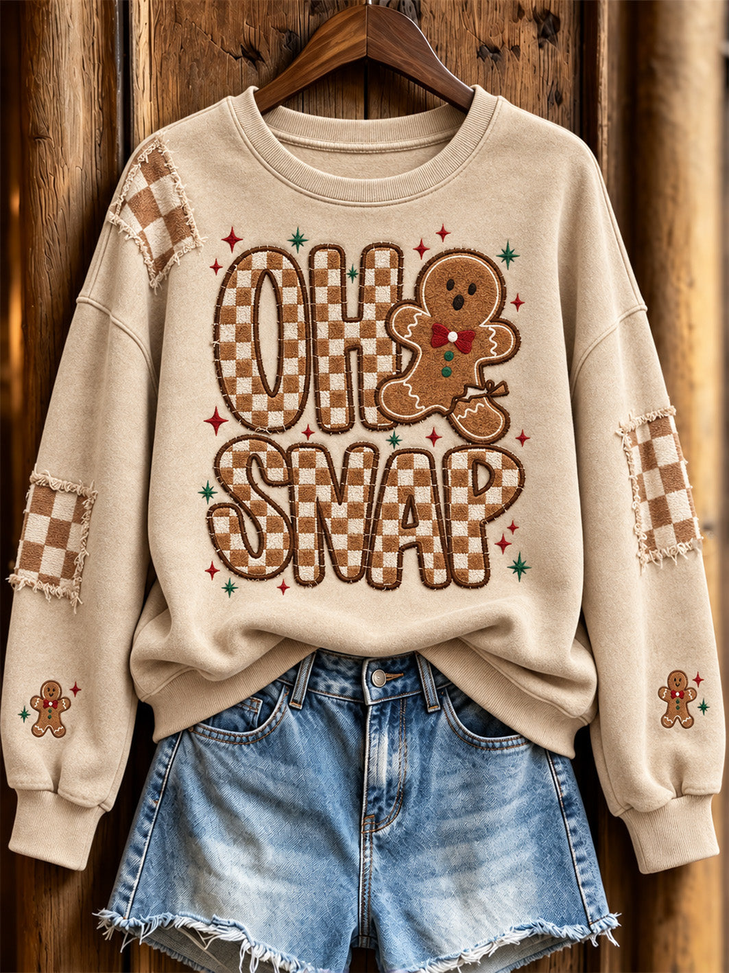 Women's "Oh Snap" Gingerbread Man Pattern Design Casual Sweatshirt