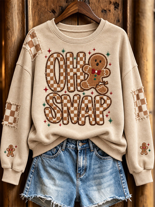 Women's "Oh Snap" Gingerbread Man Pattern Design Casual Sweatshirt