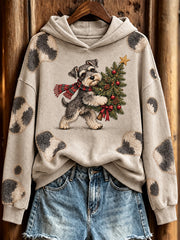 Women's Schnauzer And Christmas tree Pattern Causal Hoodie