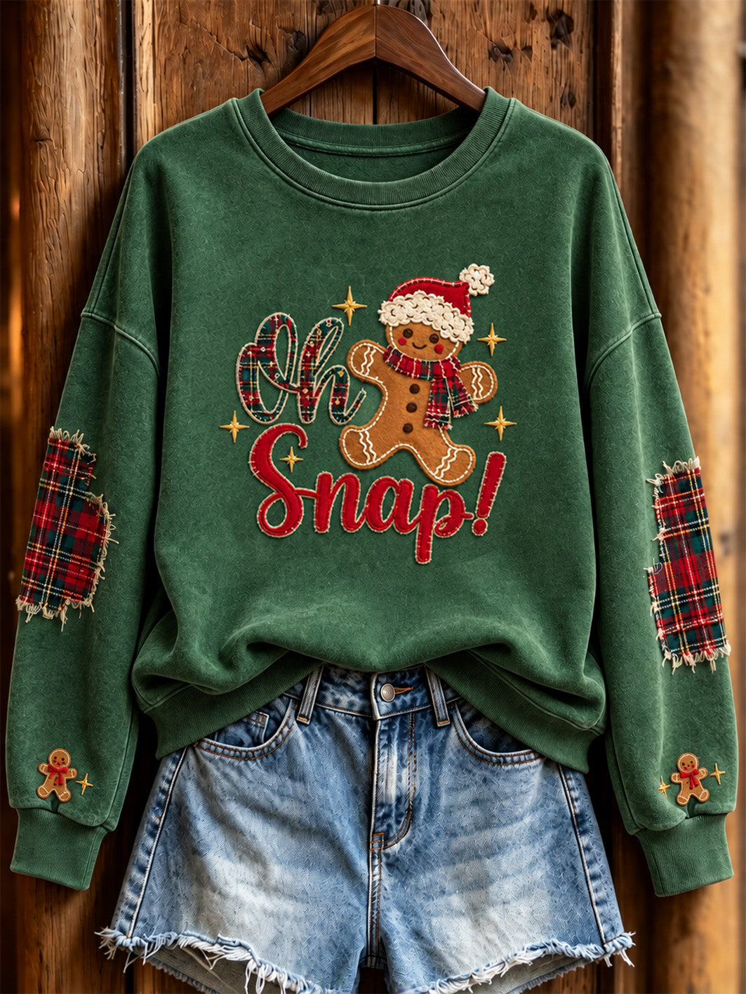 Women's "Oh Snap" Gingerbread Man Pattern Design Casual Sweatshirt