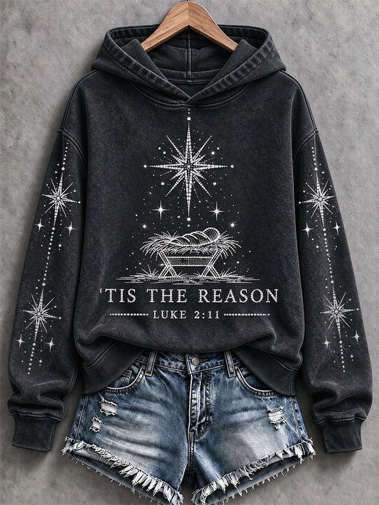 Women's Tis The Reason Nativity Print Regular Sweatshirt