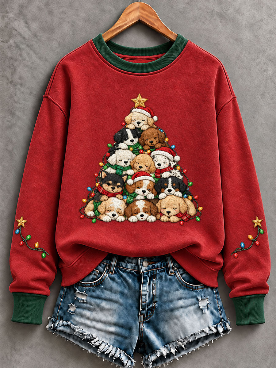 Women's Christmas Funny Dog Art Print Regular Sweatshirt