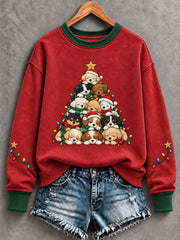 Women's Christmas Funny Dog Art Print Regular Sweatshirt
