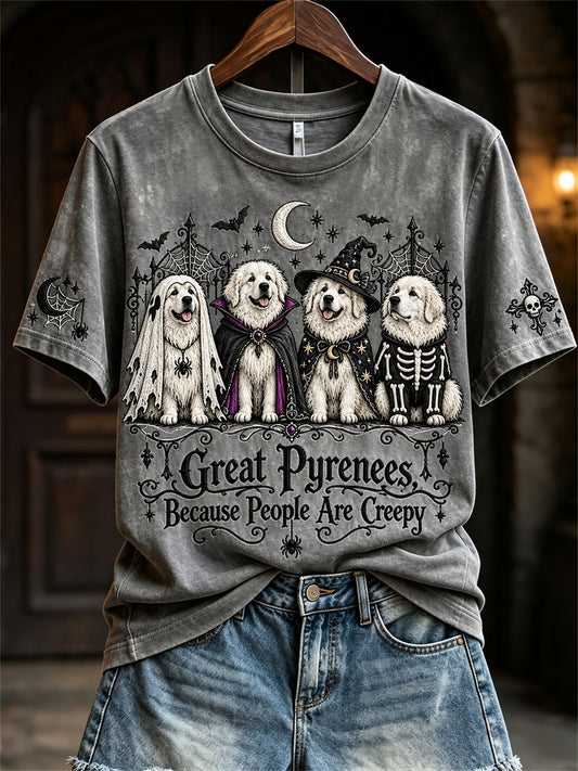 Women's Great Pyrenees Because People Are Creepy Gothic Dogs Print short-sleeved T-shirt