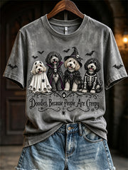 Women's Doodles Because People Are Creepy Gothic Dogs Print short-sleeved T-shirt