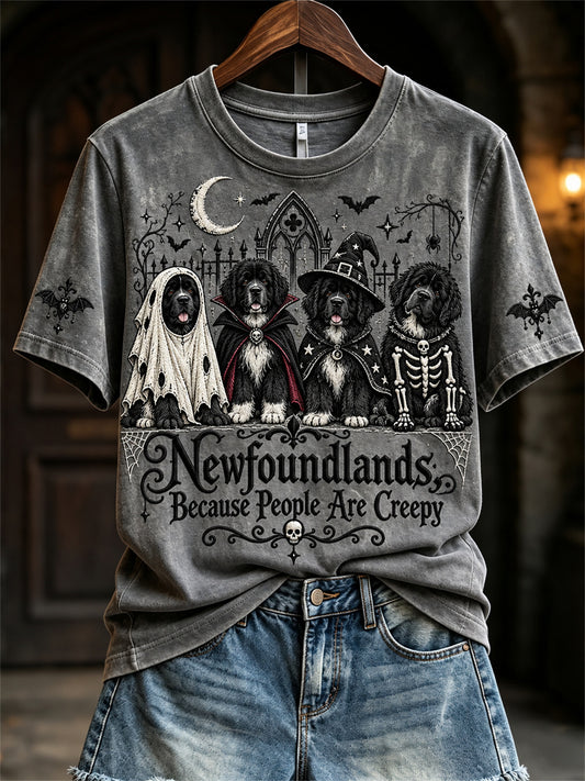 Women's Newfoundlands Because People Are Creepy Gothic Dogs Print short-sleeved T-shirt