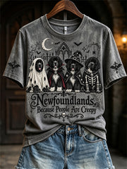 Women's Newfoundlands Because People Are Creepy Gothic Dogs Print short-sleeved T-shirt