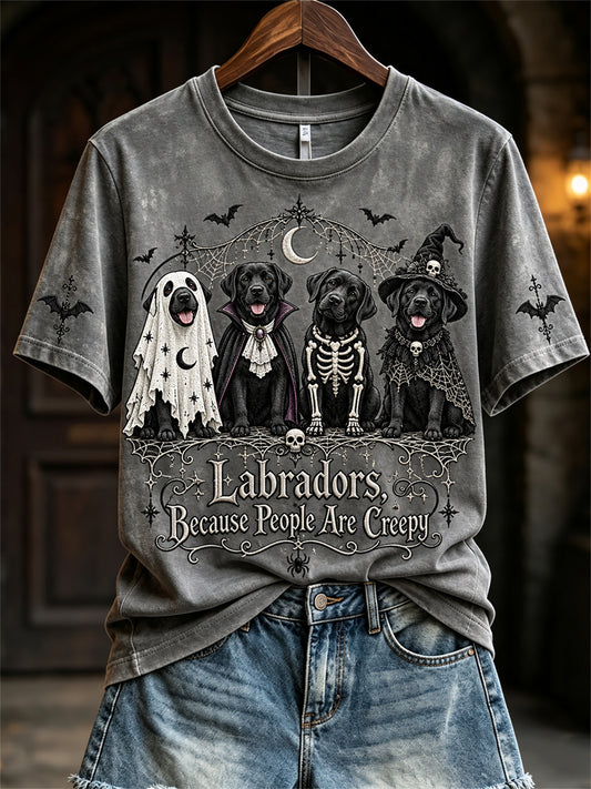Women's Black Labradors Because People Are Creepy Gothic Dogs Print short-sleeved T-shirt