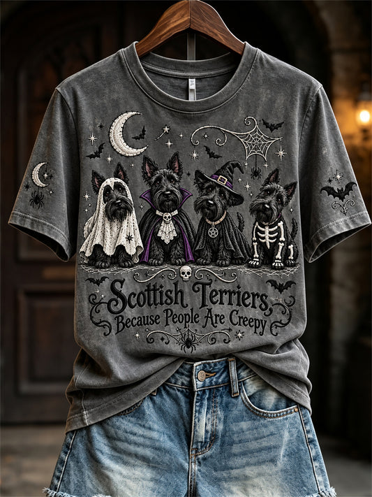Women's Scottish Terriers Because People Are Creepy Gothic Dogs Print short-sleeved T-shirt