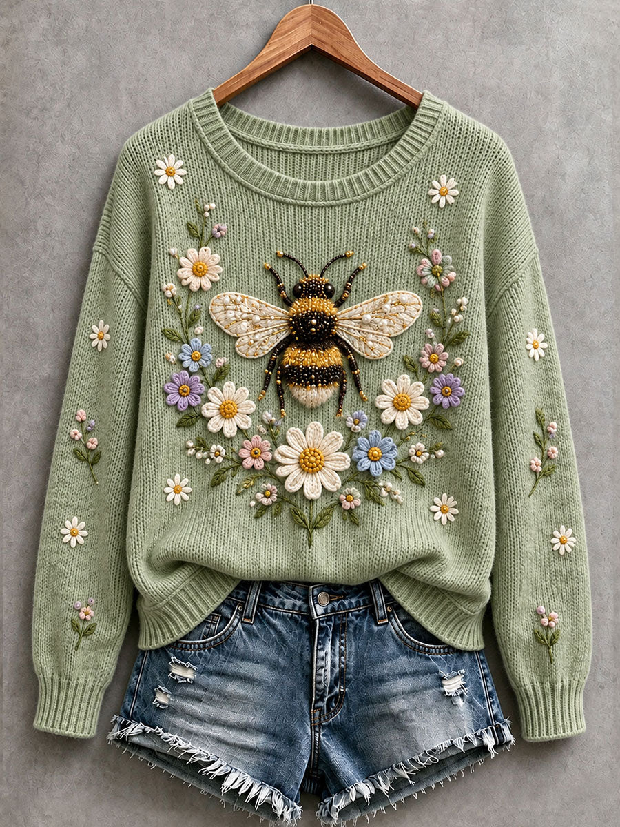 Women's Bee and Flower Cozy Knit Sweater