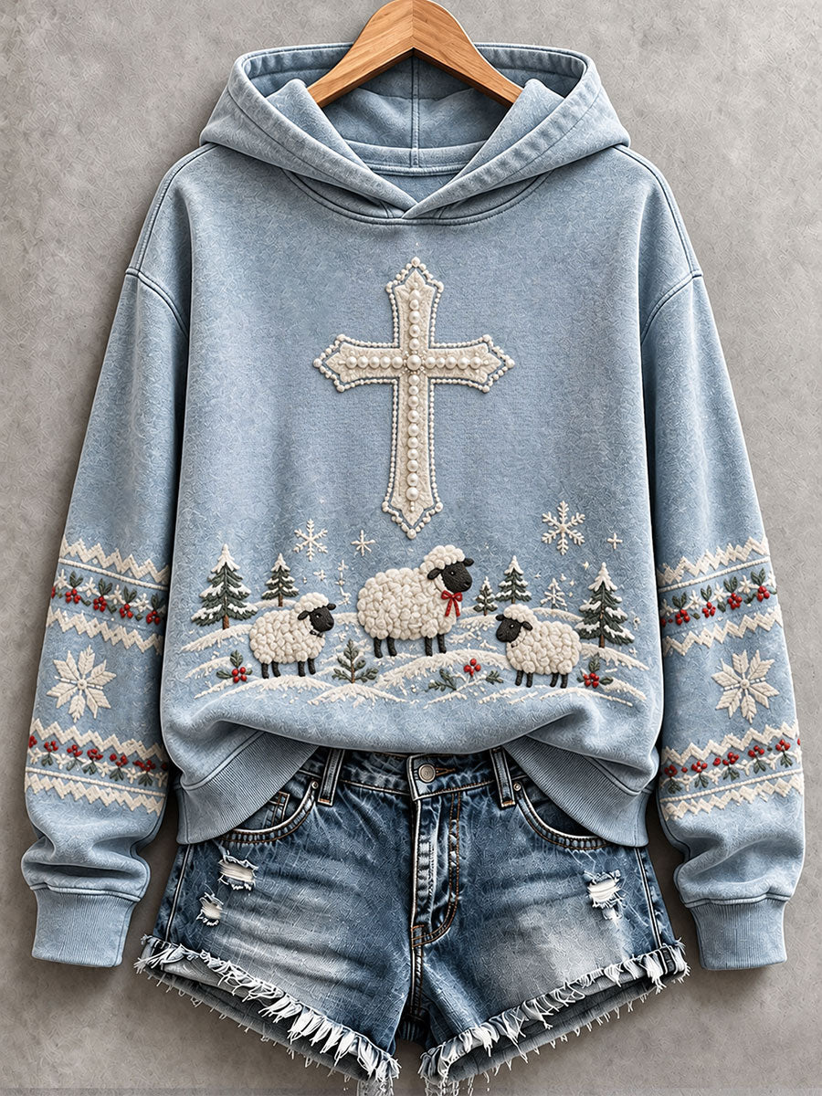 Women's Christian Sheep Print Hoodie
