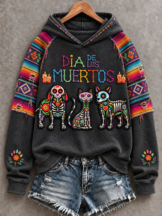 Women's Mexico Day of The Dead Floral Art Printed Hoodie