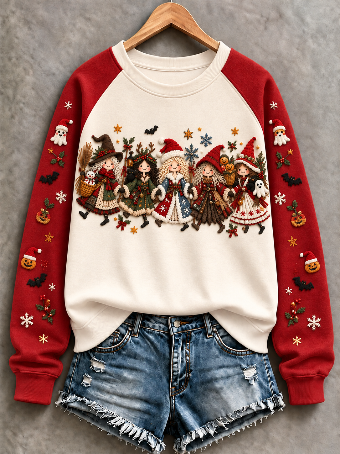 Women's A Witch Celebrates Christmas Raglan Sleeve Sweatshirt