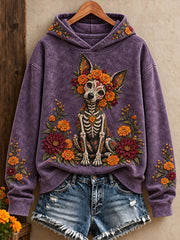 Women's Mexico Day of The Dead Floral Art Printed Hoodie