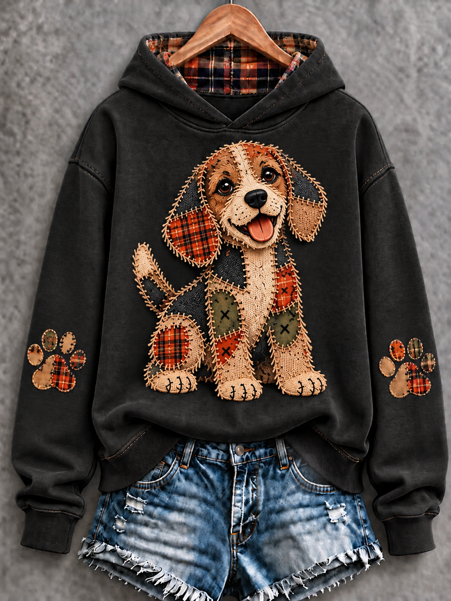 Women's Patchwork-style Dog print Regular Sweatshirt