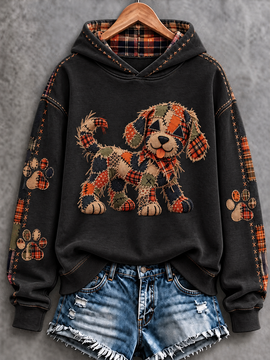 Women's Patchwork-style Dog print Regular Sweatshirt
