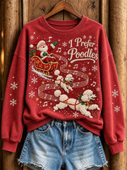 Women's Christmas Music-Themed Poodles and Santa Claus Pattern Casual Sweatshirt