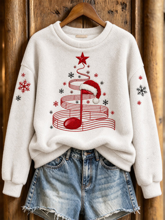 Women's Christmas Music-Themed Pattern Casual Flannel Sweatshirt