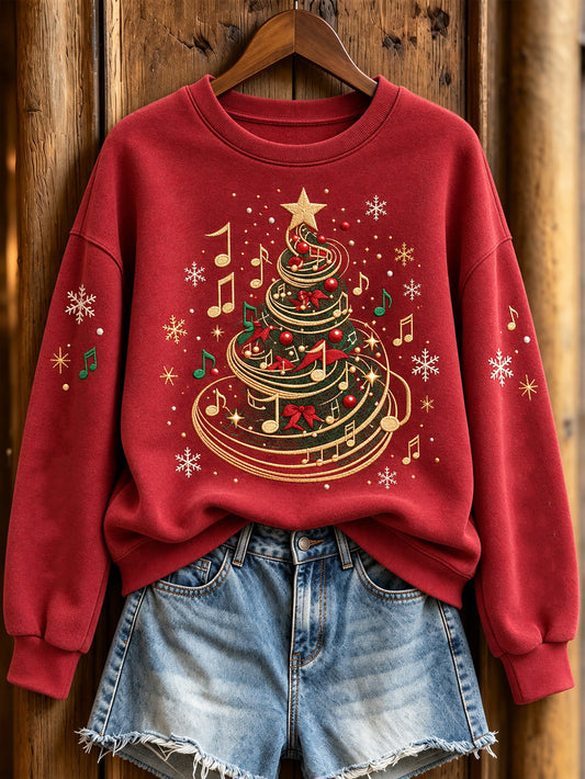 Women's Music Christmas Tree Pattern Casual Sweatshirt