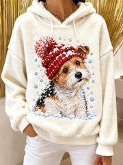Women's Cute Dog Print Flannel Hoodie