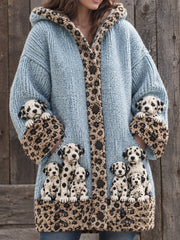 Women's Dalmatians Pattern Causal Composite Fleece Long Coat